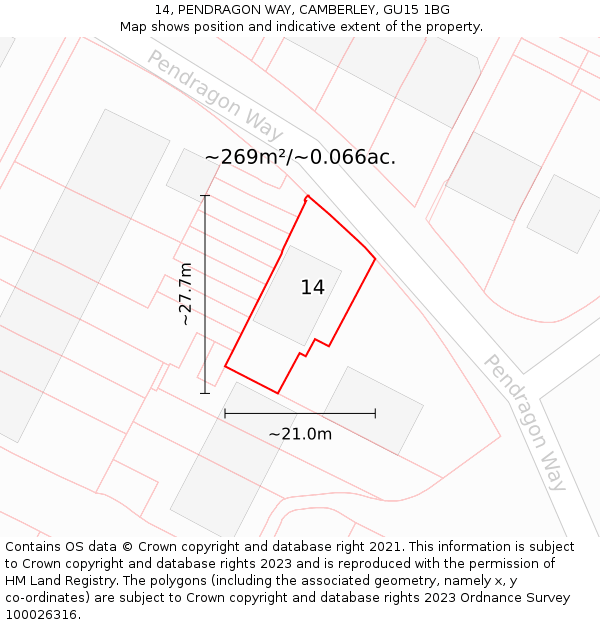 14, PENDRAGON WAY, CAMBERLEY, GU15 1BG: Plot and title map