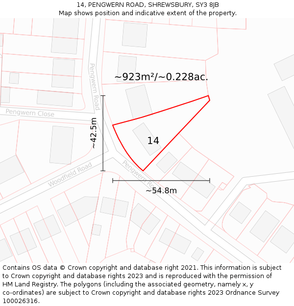 14, PENGWERN ROAD, SHREWSBURY, SY3 8JB: Plot and title map