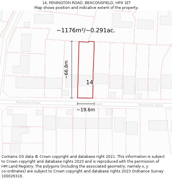 14, PENINGTON ROAD, BEACONSFIELD, HP9 1ET: Plot and title map