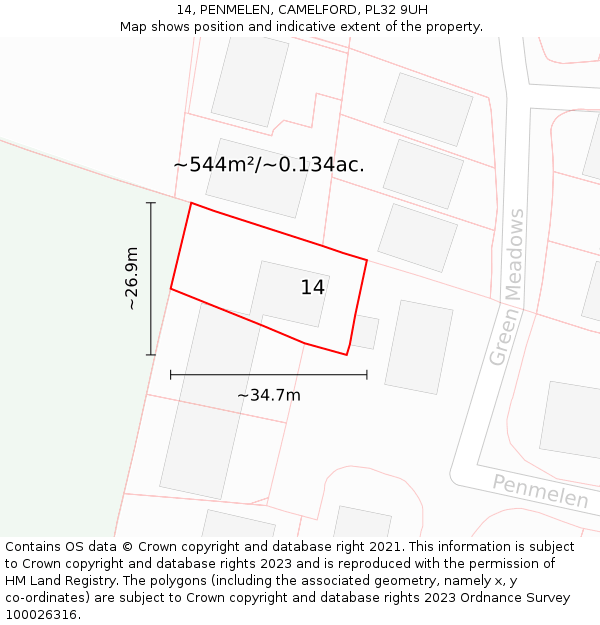 14, PENMELEN, CAMELFORD, PL32 9UH: Plot and title map