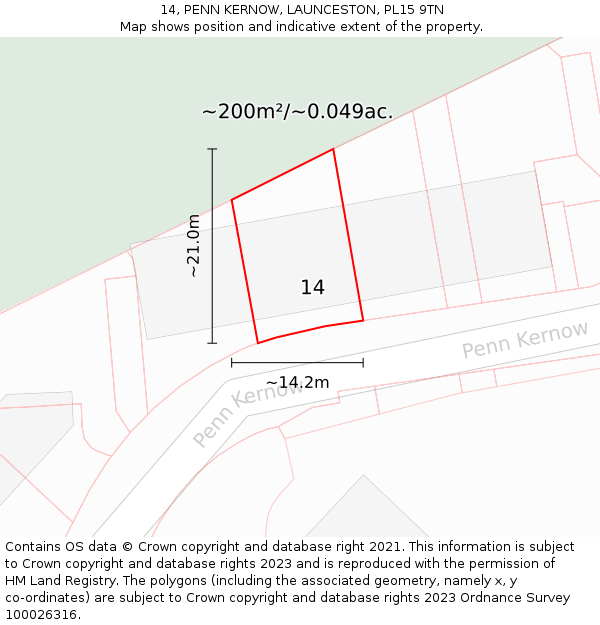 14, PENN KERNOW, LAUNCESTON, PL15 9TN: Plot and title map