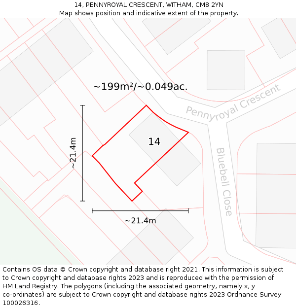 14, PENNYROYAL CRESCENT, WITHAM, CM8 2YN: Plot and title map