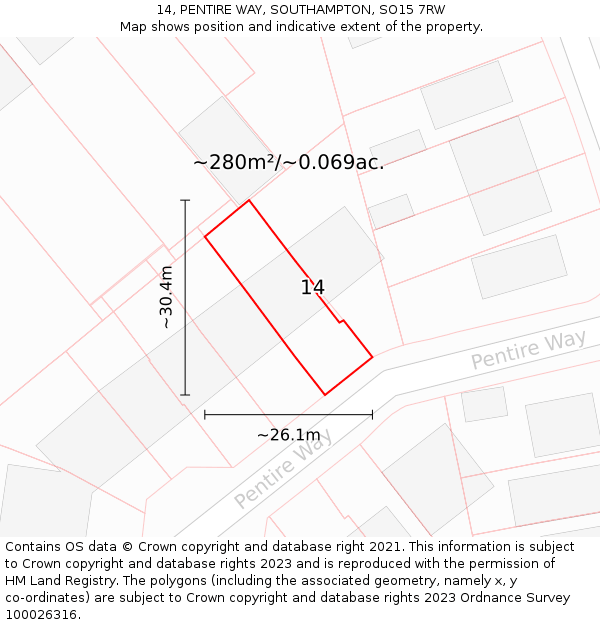 14, PENTIRE WAY, SOUTHAMPTON, SO15 7RW: Plot and title map