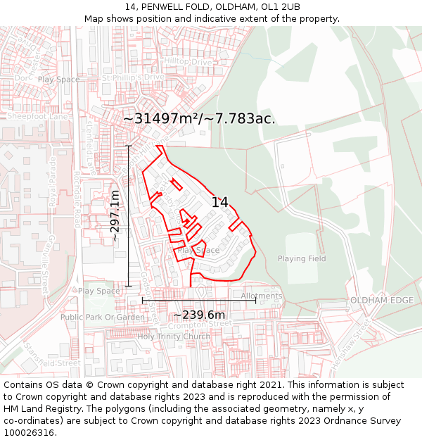 14, PENWELL FOLD, OLDHAM, OL1 2UB: Plot and title map