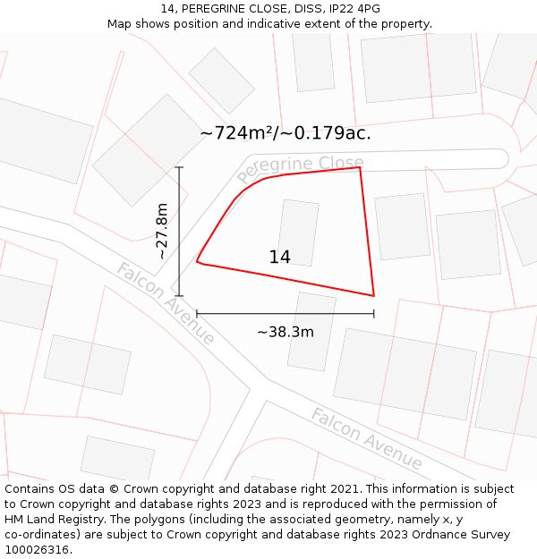 14, PEREGRINE CLOSE, DISS, IP22 4PG: Plot and title map