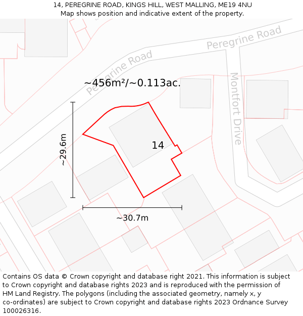 14, PEREGRINE ROAD, KINGS HILL, WEST MALLING, ME19 4NU: Plot and title map