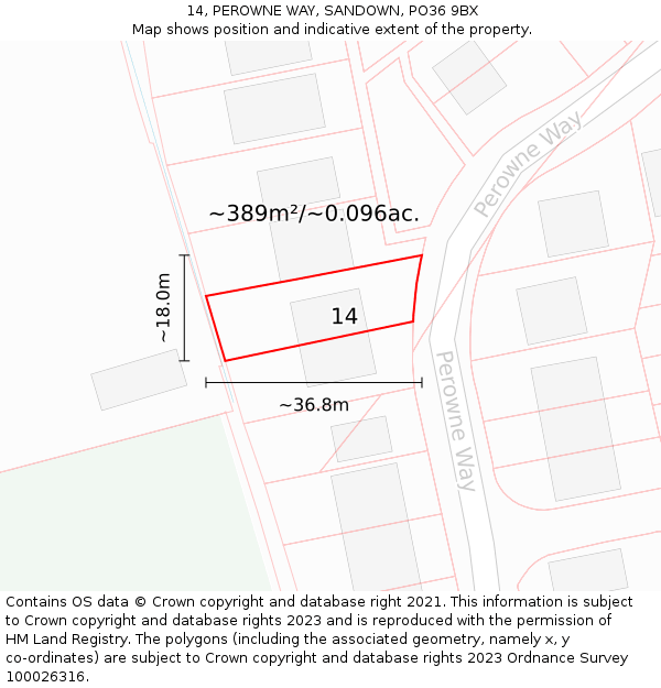 14, PEROWNE WAY, SANDOWN, PO36 9BX: Plot and title map