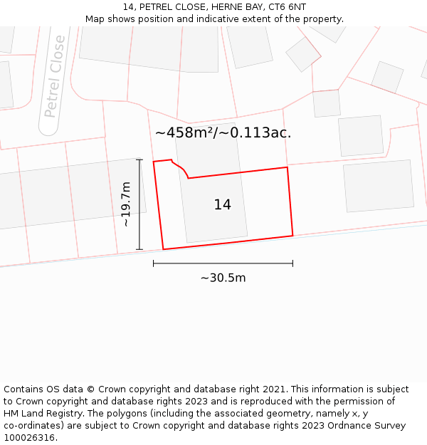 14, PETREL CLOSE, HERNE BAY, CT6 6NT: Plot and title map