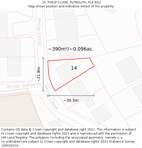 14, PHILIP CLOSE, PLYMOUTH, PL9 8QZ: Plot and title map