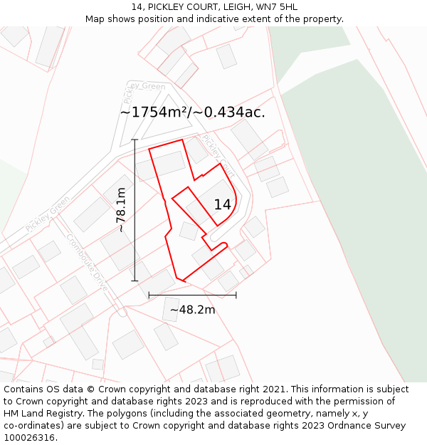 14, PICKLEY COURT, LEIGH, WN7 5HL: Plot and title map