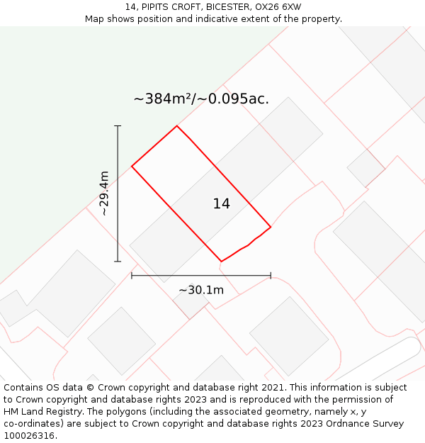 14, PIPITS CROFT, BICESTER, OX26 6XW: Plot and title map