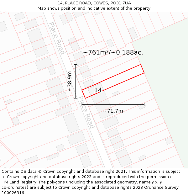 14, PLACE ROAD, COWES, PO31 7UA: Plot and title map