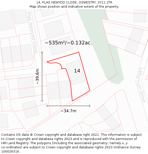 14, PLAS NEWYDD CLOSE, OSWESTRY, SY11 2TA: Plot and title map