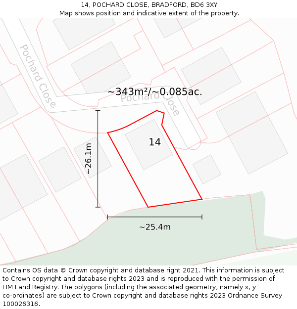 14, POCHARD CLOSE, BRADFORD, BD6 3XY: Plot and title map