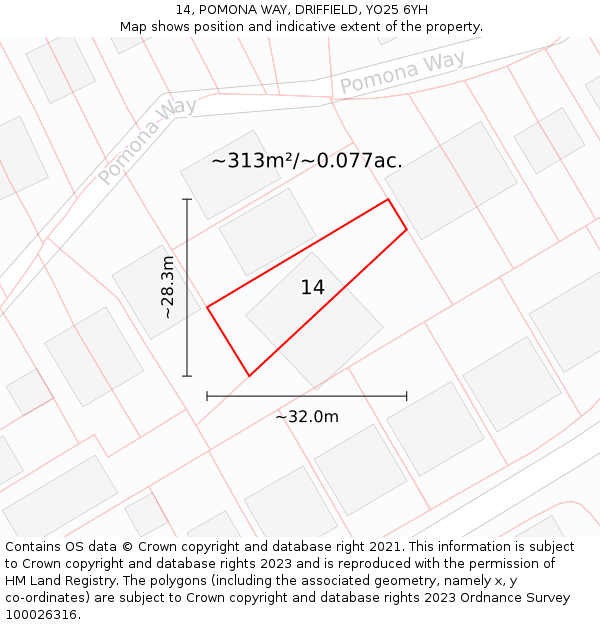 14, POMONA WAY, DRIFFIELD, YO25 6YH: Plot and title map