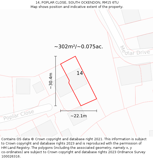 14, POPLAR CLOSE, SOUTH OCKENDON, RM15 6TU: Plot and title map