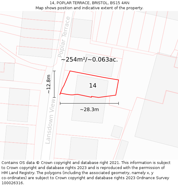 14, POPLAR TERRACE, BRISTOL, BS15 4AN: Plot and title map