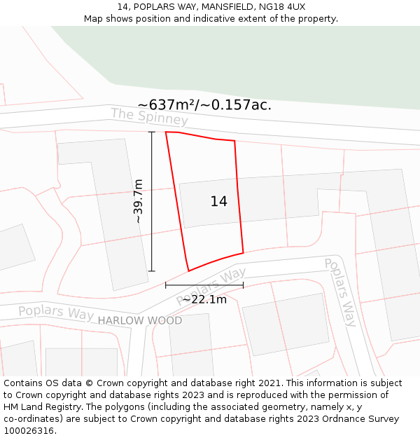 14, POPLARS WAY, MANSFIELD, NG18 4UX: Plot and title map