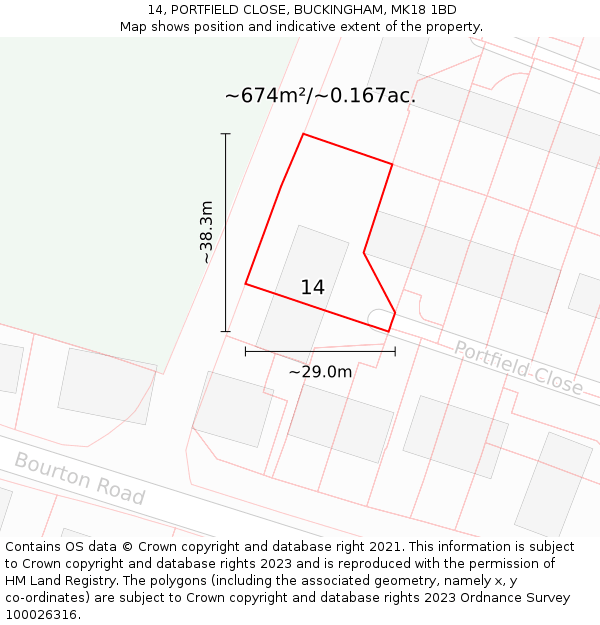 14, PORTFIELD CLOSE, BUCKINGHAM, MK18 1BD: Plot and title map