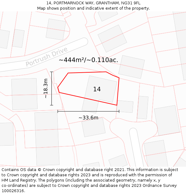 14, PORTMARNOCK WAY, GRANTHAM, NG31 9FL: Plot and title map