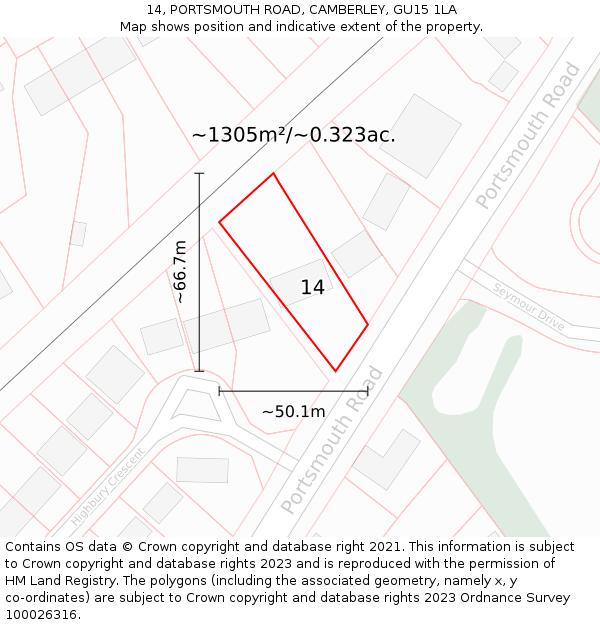 14, PORTSMOUTH ROAD, CAMBERLEY, GU15 1LA: Plot and title map