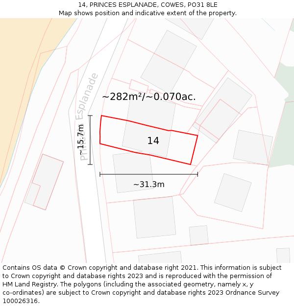 14, PRINCES ESPLANADE, COWES, PO31 8LE: Plot and title map