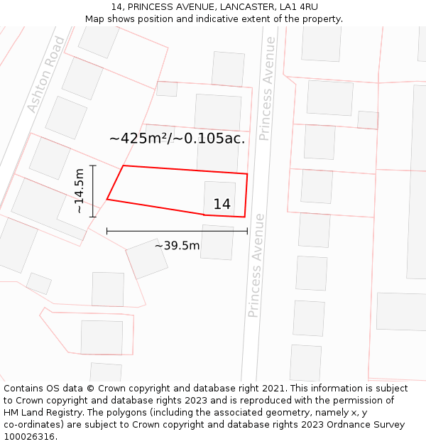 14, PRINCESS AVENUE, LANCASTER, LA1 4RU: Plot and title map