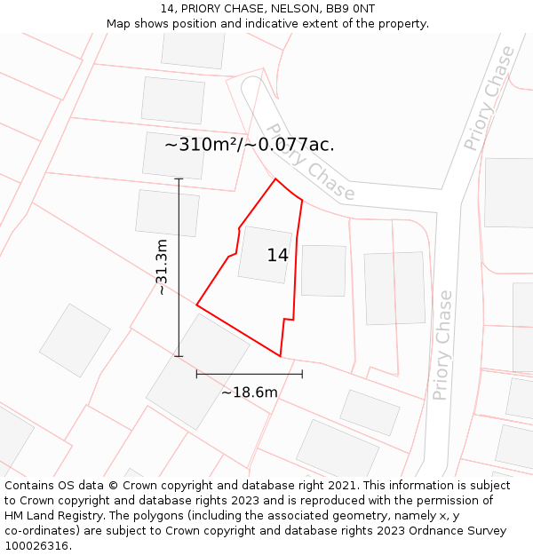 14, PRIORY CHASE, NELSON, BB9 0NT: Plot and title map