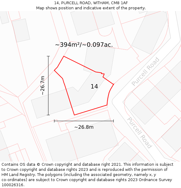 14, PURCELL ROAD, WITHAM, CM8 1AF: Plot and title map