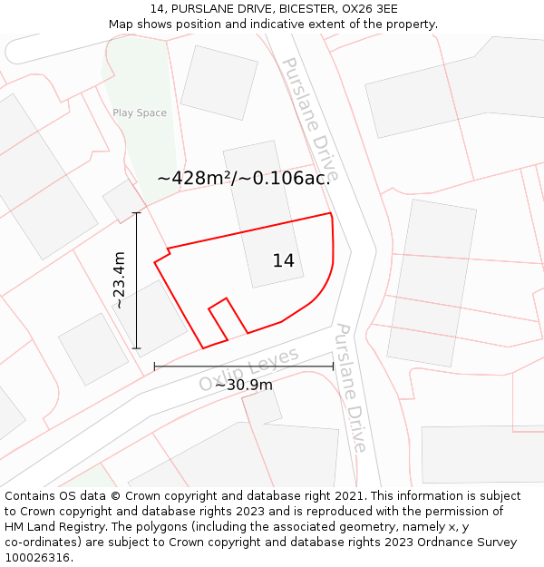 14, PURSLANE DRIVE, BICESTER, OX26 3EE: Plot and title map