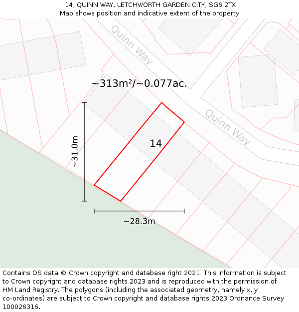 14, QUINN WAY, LETCHWORTH GARDEN CITY, SG6 2TX: Plot and title map