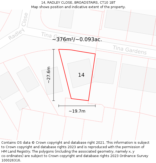 14, RADLEY CLOSE, BROADSTAIRS, CT10 1BT: Plot and title map