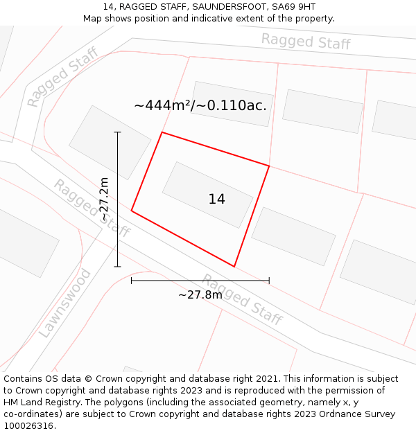 14, RAGGED STAFF, SAUNDERSFOOT, SA69 9HT: Plot and title map