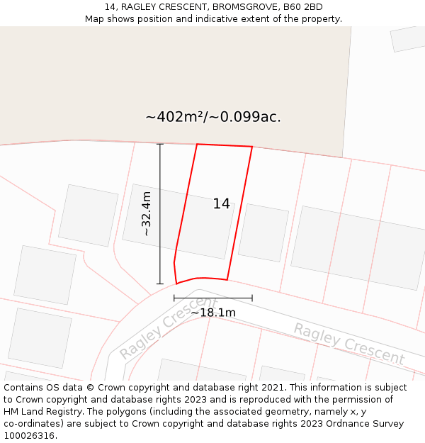 14, RAGLEY CRESCENT, BROMSGROVE, B60 2BD: Plot and title map