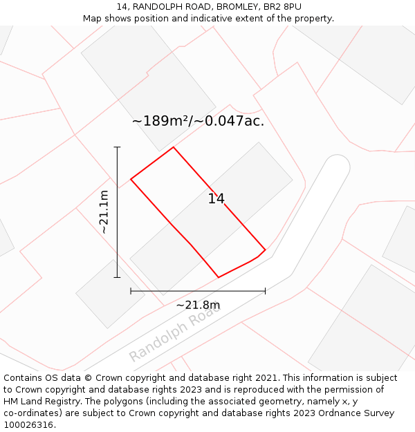 14, RANDOLPH ROAD, BROMLEY, BR2 8PU: Plot and title map