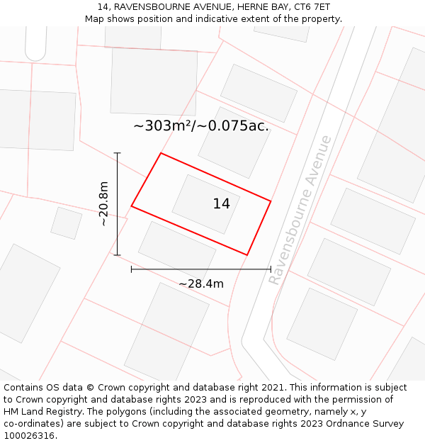 14, RAVENSBOURNE AVENUE, HERNE BAY, CT6 7ET: Plot and title map