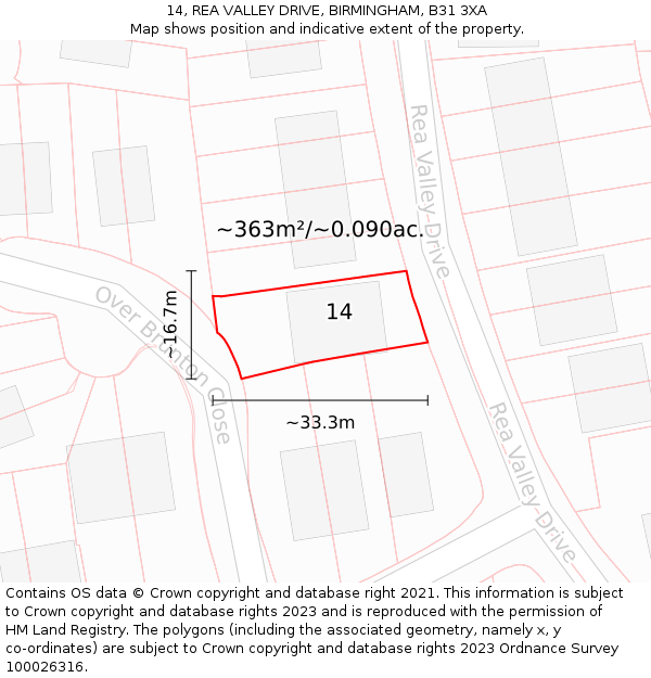 14, REA VALLEY DRIVE, BIRMINGHAM, B31 3XA: Plot and title map