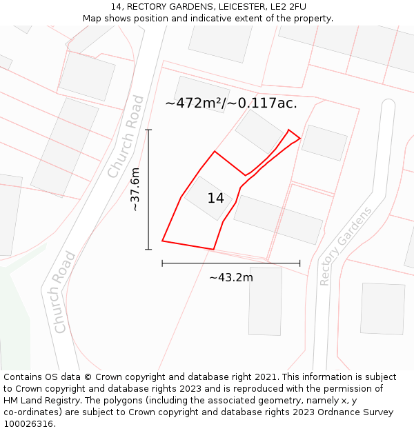 14, RECTORY GARDENS, LEICESTER, LE2 2FU: Plot and title map
