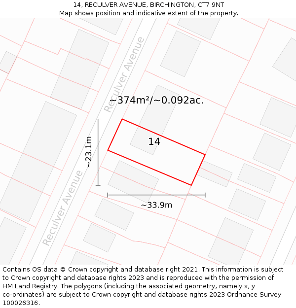 14, RECULVER AVENUE, BIRCHINGTON, CT7 9NT: Plot and title map