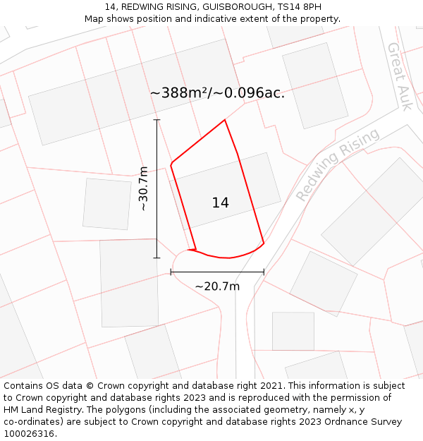 14, REDWING RISING, GUISBOROUGH, TS14 8PH: Plot and title map