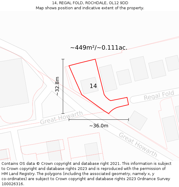 14, REGAL FOLD, ROCHDALE, OL12 9DD: Plot and title map