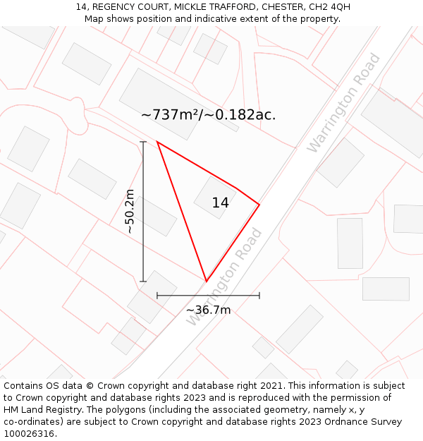 14, REGENCY COURT, MICKLE TRAFFORD, CHESTER, CH2 4QH: Plot and title map