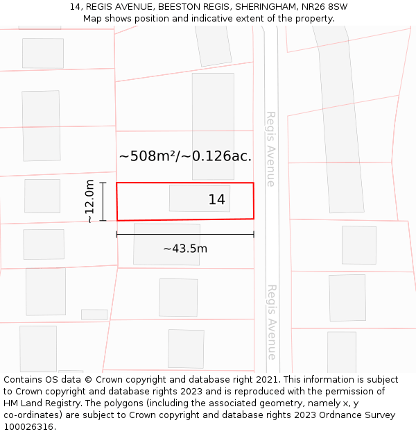 14, REGIS AVENUE, BEESTON REGIS, SHERINGHAM, NR26 8SW: Plot and title map