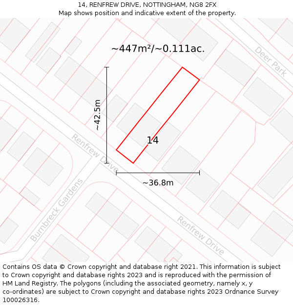 14, RENFREW DRIVE, NOTTINGHAM, NG8 2FX: Plot and title map