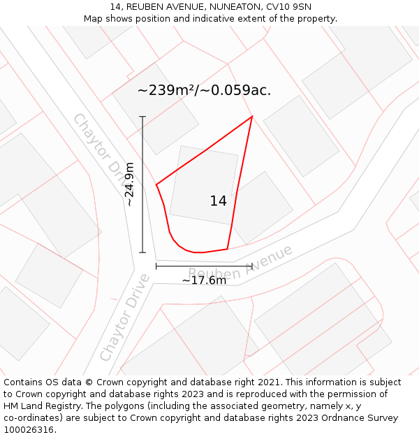 14, REUBEN AVENUE, NUNEATON, CV10 9SN: Plot and title map