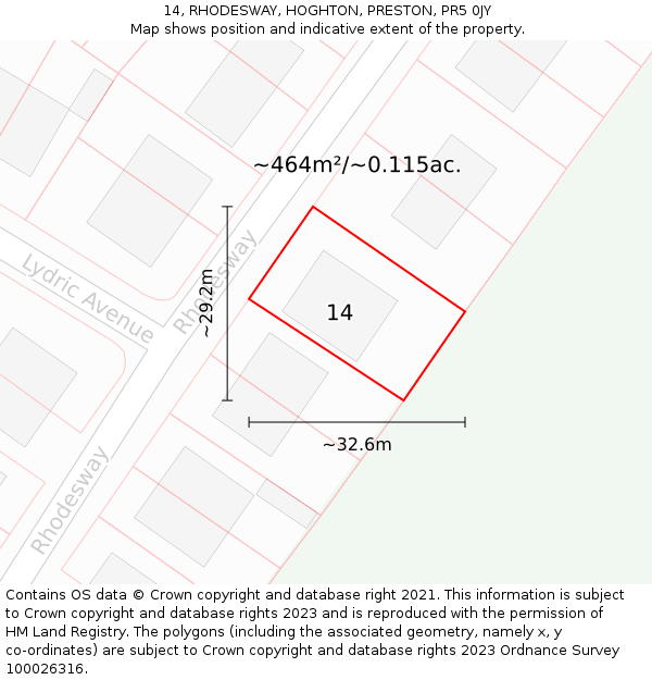 14, RHODESWAY, HOGHTON, PRESTON, PR5 0JY: Plot and title map