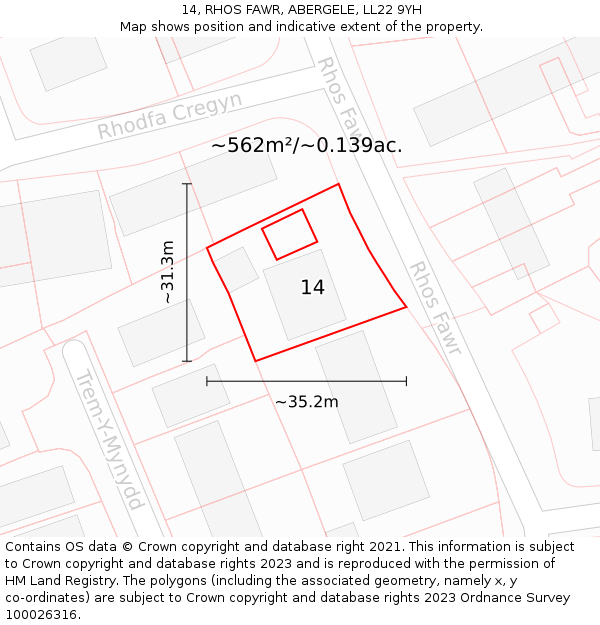 14, RHOS FAWR, ABERGELE, LL22 9YH: Plot and title map