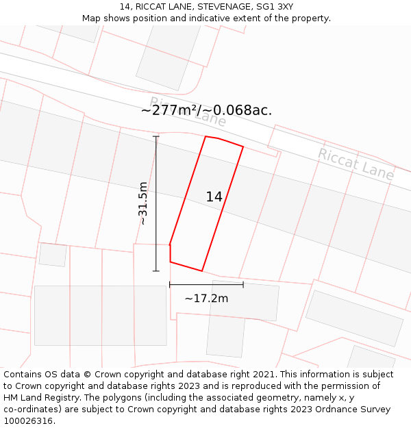 14, RICCAT LANE, STEVENAGE, SG1 3XY: Plot and title map