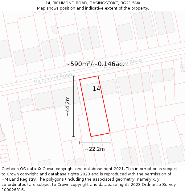 14, RICHMOND ROAD, BASINGSTOKE, RG21 5NX: Plot and title map