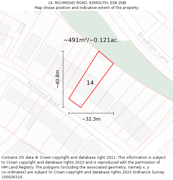 14, RICHMOND ROAD, EXMOUTH, EX8 2NB: Plot and title map